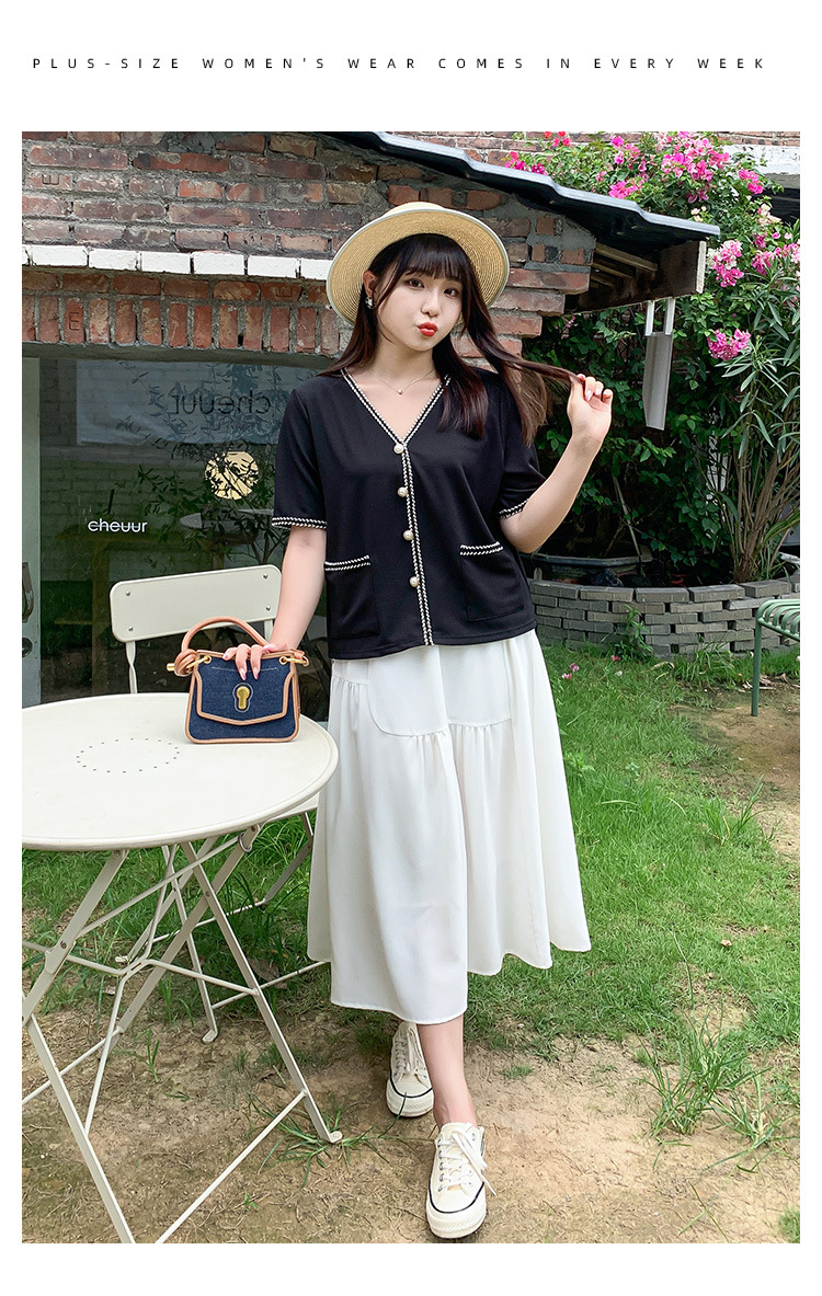 微胖女生穿搭夏季小众别致上衣胖mm显瘦遮胯两件套韩式半身裙2838