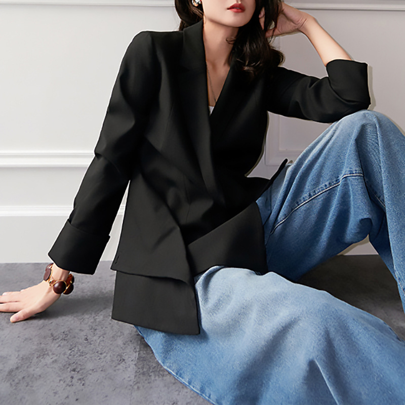 厂家批发 新款雅痞小姐西装 设计感不对称通勤大气西服外套女
