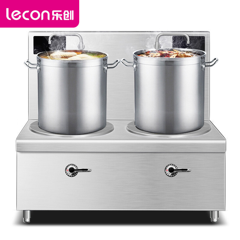 乐创lecon商用电磁灶双头矮汤炉工程款高背矮汤灶 rm-stl15c-02