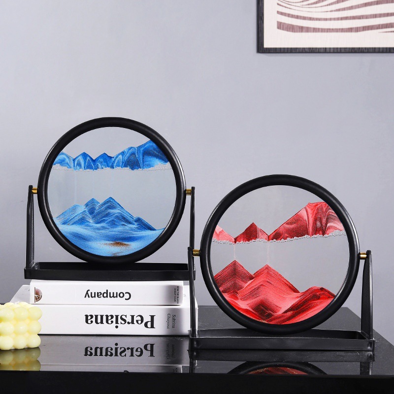 Wholesale Creative and Slightly Luxury 3D Quicksand Painting Ornaments Living Room Home Decoration Office Desk Surface Panel Glass Sand Clock Crafts