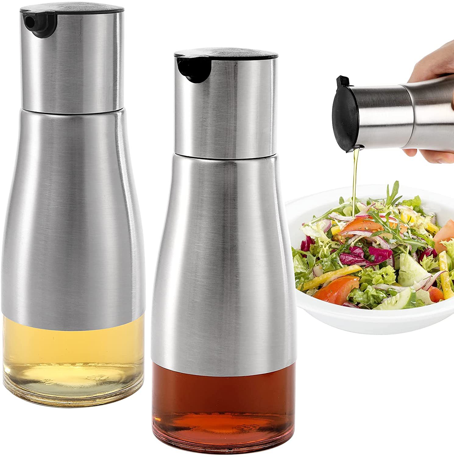 Creative Stainless Steel Oil Pot Household Automatic Opening and Closing Gravity Glass Oil Bottle Non-Hanging Oil Leak-Proof Soy Sauce Vinegar Seasoning Bottle