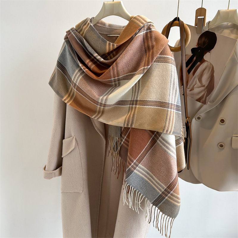 new cashmere-like plaid scarf autumn and winter atmosphere all-match scarf fashion new thickened warm tassel edge for women