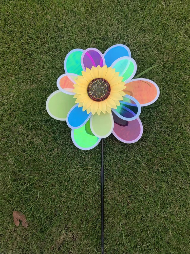 New Arrival Double-Layer Color Film SUNFLOWER Windmill Six-Color Color Film Decoration Park Display Activity Decorating Windmill