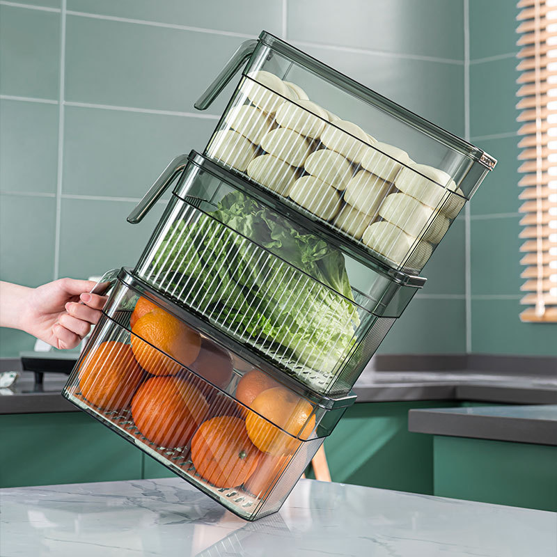 Refrigerator Storage Box Crisper Food Grade Fresh-Keeping Frozen Kitchen Fruit and Vegetable Classification Egg Storage Box with Lid