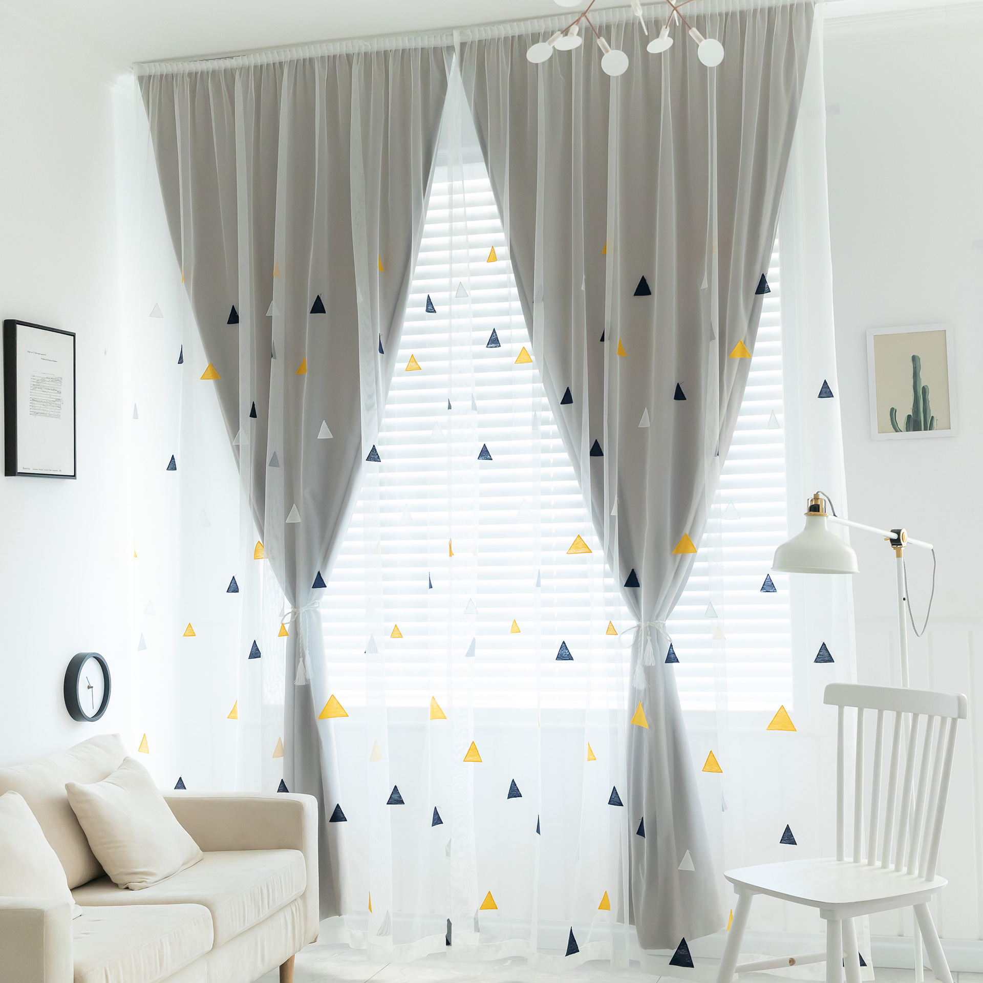 免打孔魔术粘贴绣花白纱帘遮光窗帘飘窗直播背景隔断客厅卧室阳台