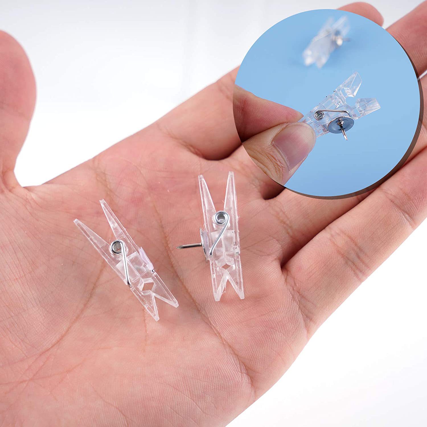 跨境热工厂批发塑料透明彩色夹子带钉子图钉diy装饰照片夹装订夹