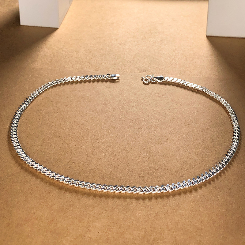 镀银粗款男士项链 复古时尚霸气男款马鞭项链 w扣白铜男项链批发