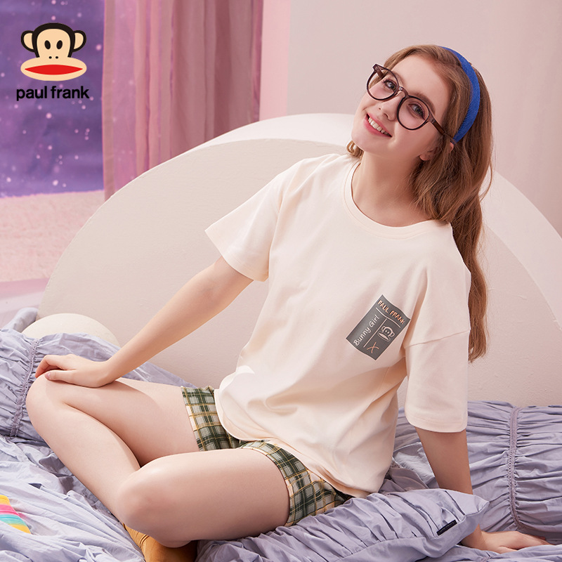 大嘴猴睡衣全棉女薄款大码家居服套装睡衣女夏纯棉可爱短袖可外穿