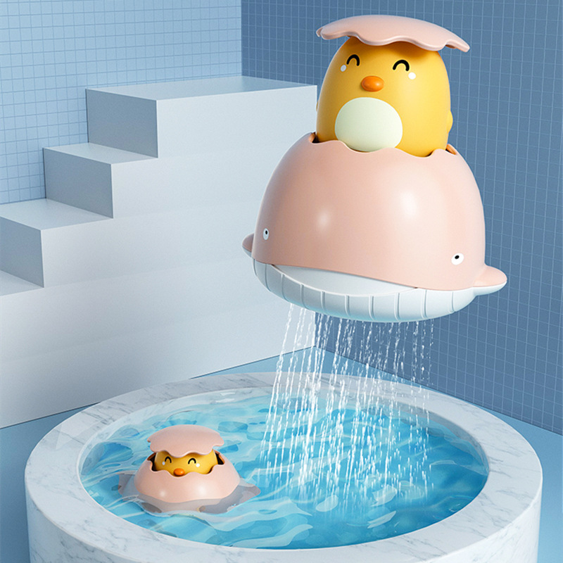 跨境热销鲸鱼蛋浴室戏水玩具 洒水企鹅蛋小黄鸭儿童洗澡玩具批发