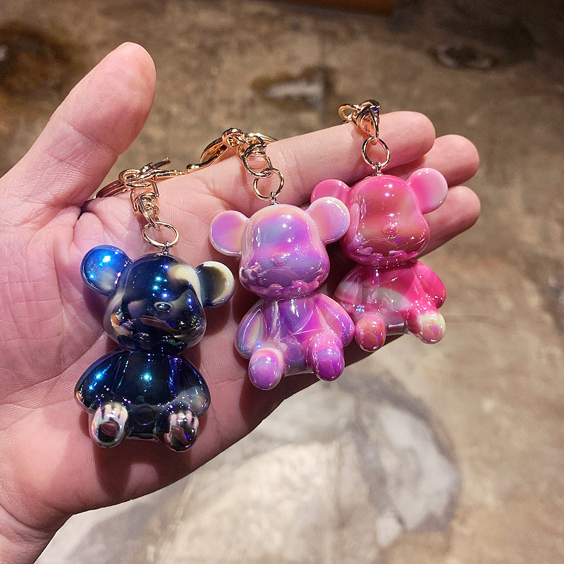 暴力熊小熊水晶钥匙链创意公仔亚克力钥匙挂件汽车包包挂饰钥匙扣