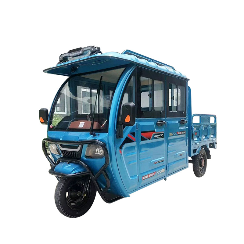 半封闭双排电动三轮车带棚载重电瓶车厂供载货拉货成人电动车 图片