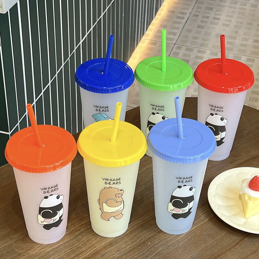 Ten-Color Summer Cup with Straw Ins Style Bear Large Capacity Cold Color Changing Cup Juice Cup Cute Student Universal