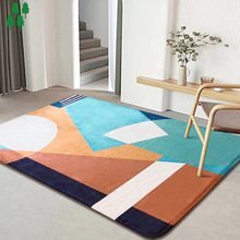 现代抽象印花法兰绒地毯卧室客厅地垫防滑吸水海绵填充