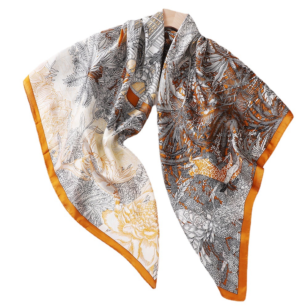 Simple Western Style European and American Large Kerchief 110cm Li Jin Satin Imitated Silk Scarves Colorblock All-Matching Autumn and Winter Bib Shawl