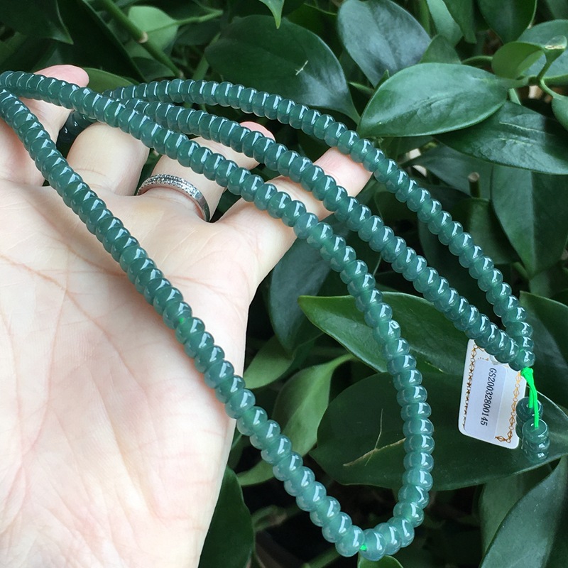 缅甸老坑翡翠蓝水算盘珠项链 女款蓝水翡翠多圈手链项链时尚大方