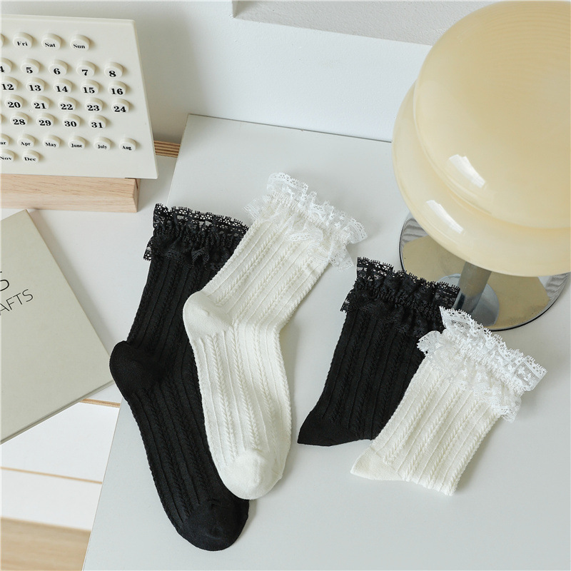2023秋冬新款网红洛丽塔蕾丝花边女袜日系jk风堆堆袜
