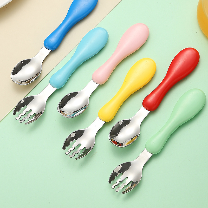 316 Stainless Steel Fork Spoon Baby Learning Self-Eating Spoon Infant Cartoon Handle Complementary Food Children Tableware