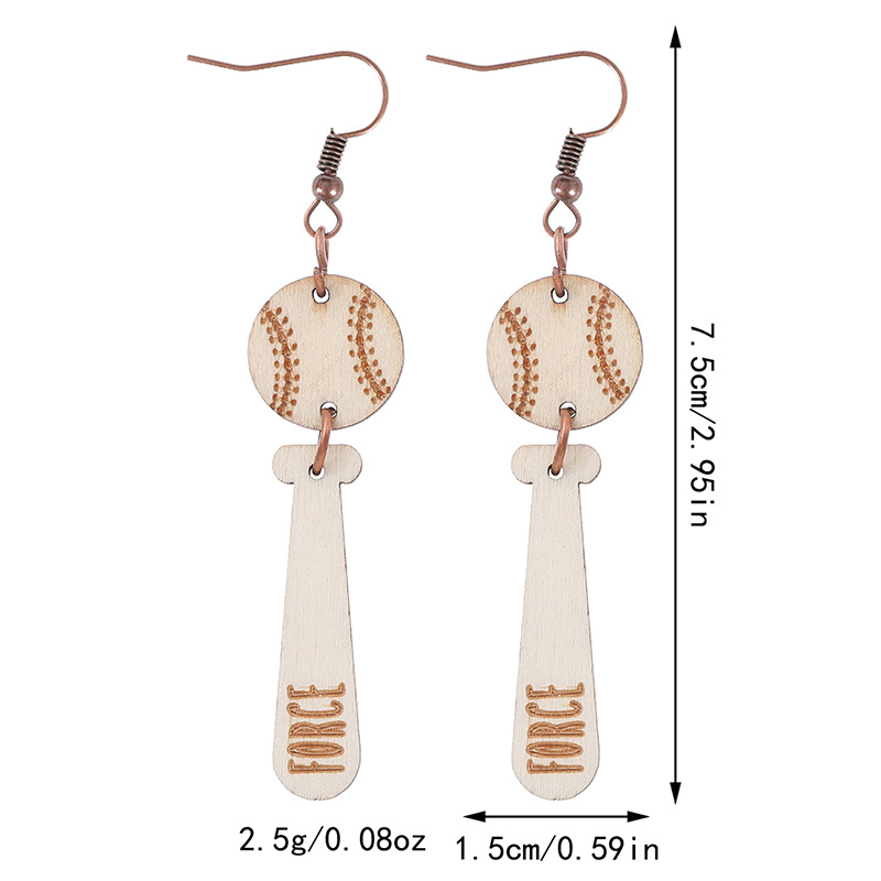 Retro Cross-Border Lightweight Wood Piece Sports Style Baseball Pattern Women's Earrings Eardrops Amazon Aliexpress Xi Yin