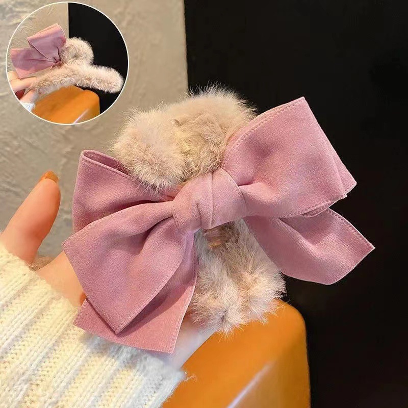 Autumn and Winter Large Plush Bow Claw Clip Women's Back Hair Clip Hairware Updo Temperament Shark Clip Wholesale