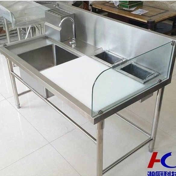不锈钢杀鱼台宰杀台超市商用分割台水池工作台带水槽带围板可
