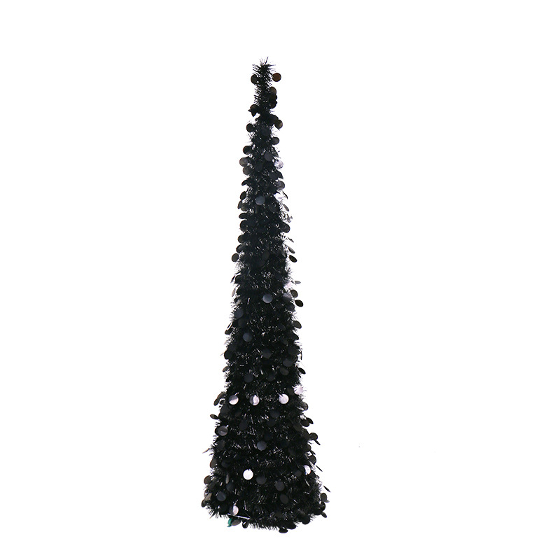 Cross-Border New Halloween Decorations Black Wafer Retractable Folding Wool Tops Tree Halloween Ornaments