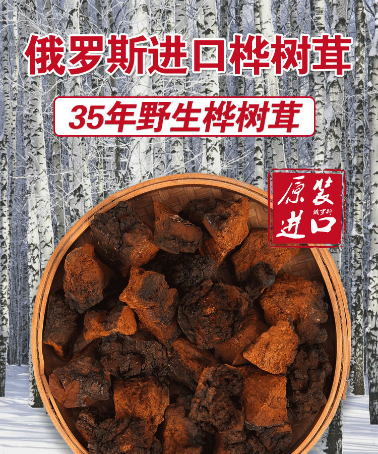 桦树茸野生俄罗斯白桦茸进口桦褐孔菌特级胰岛素黑金整块切块