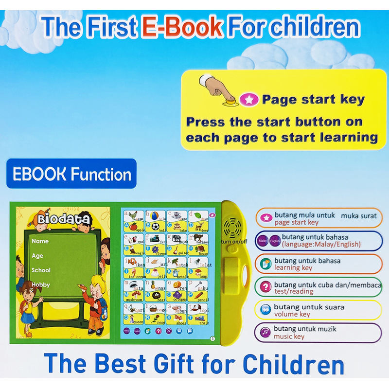 New English Arabic Malay Point Reading Malay Voice Book Children's Early Education Toys E-book