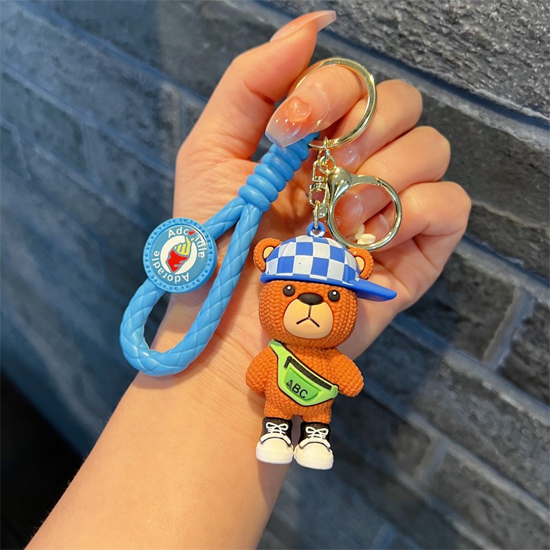 Creative Cartoon Knitted Wool Bear Keychain Cute Sportswear Hat Bear Key Chain Men's and Women's Handbags Pendant Wholesale