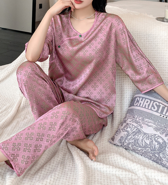 新中式睡衣女夏季新款国风冰丝绸2024新款真丝感夏季家居服套装