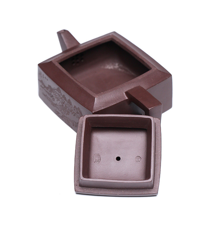 宜兴紫砂壶纯全手工老紫泥方山逸士茶壶四方壶茶具套装家用230ml