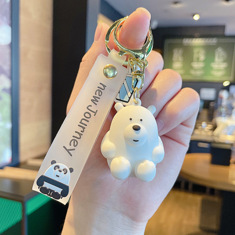 Cute Cartoon Sitting Bear Simple Keychain Creative Trending Cars and Bags Accessories Hanging Ring Personalized Small Gift