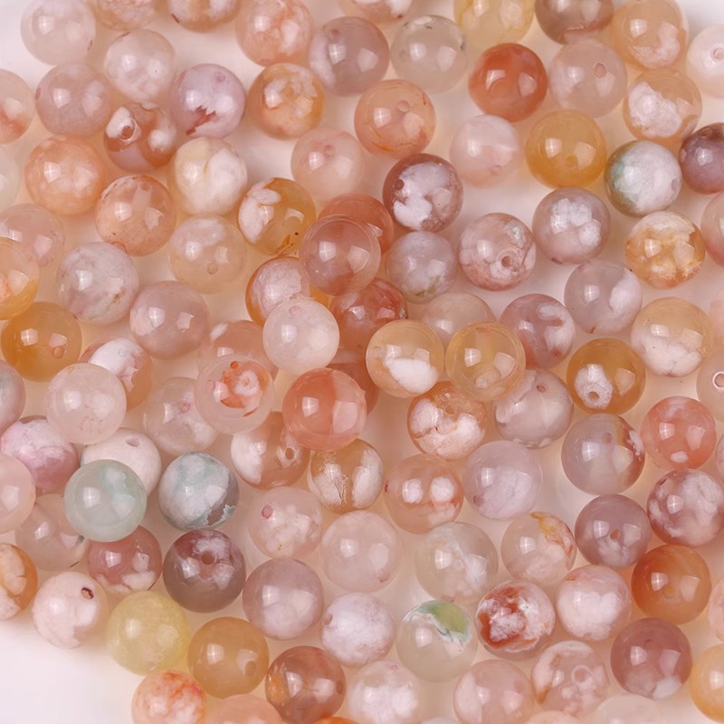 天然樱花玛瑙散珠子手串男女士情侣款diy手工粉玛瑙手链项链批发