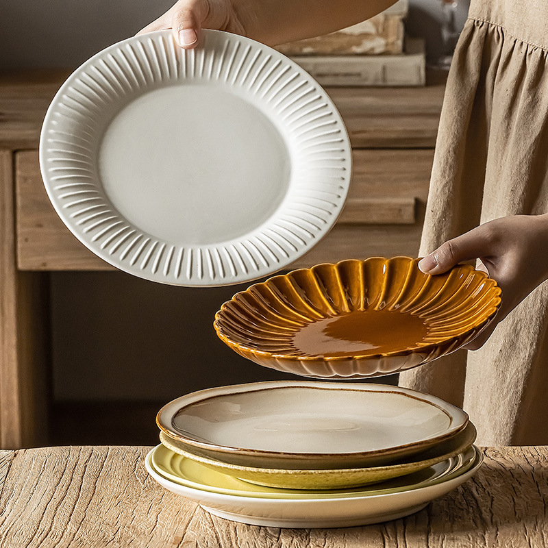 盘子菜盘家用陶瓷餐具圆形餐盘高颜值碟子水果盘日式复古深盘批发