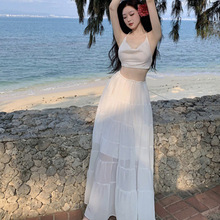 泰国海边度假性感露背系带挂脖上衣大摆半身裙两件套