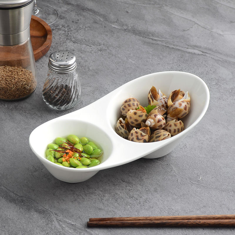 碟火锅蘸料纯白酒店分格凉菜碟醋两格冷菜碟陶瓷餐厅碟零食小吃碗