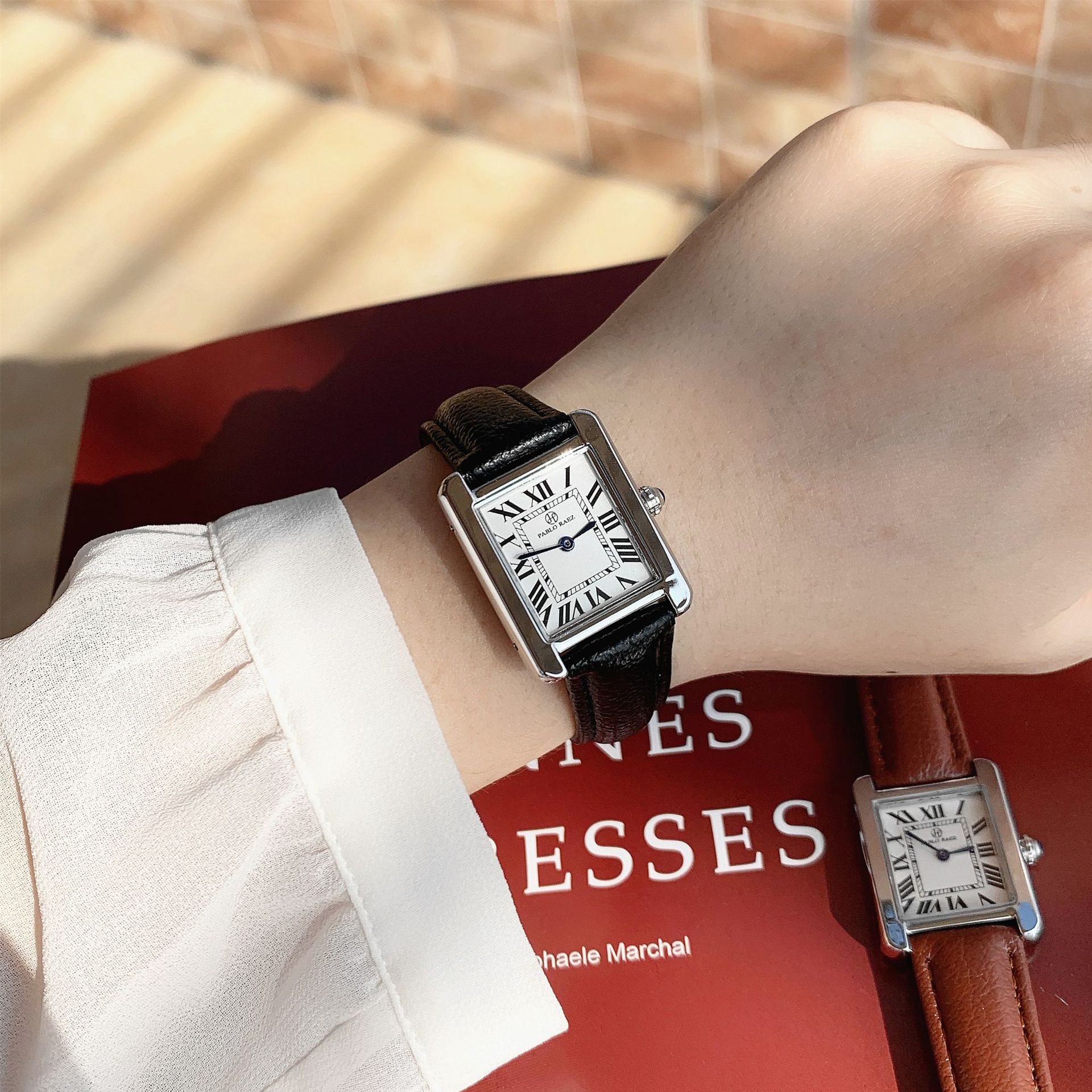 直播爆款复古iins高颜值女表超薄小方表皮表带防水休闲轻奢女表