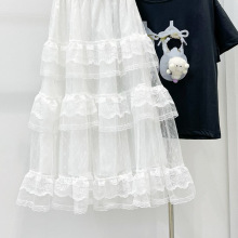040112 夏季女童灰色卡通动漫T恤长款蕾丝裙子套装 单拍款 代发！