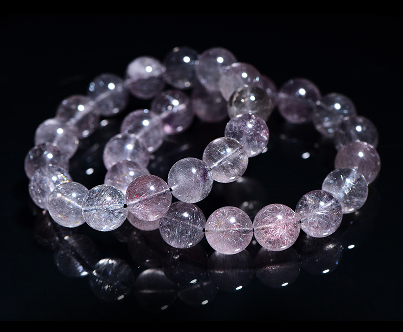 久雅水晶 蓝色天然烟花超七水晶手链超七三轮骨干紫发晶圆珠手串