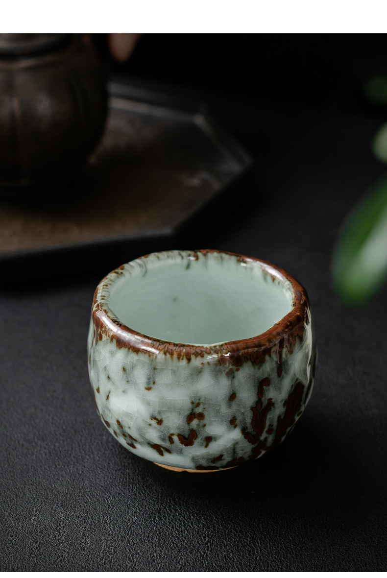 李斌台湾手工志野烧主人杯日式单杯开片志野茶杯品茗陶瓷功夫茶盏