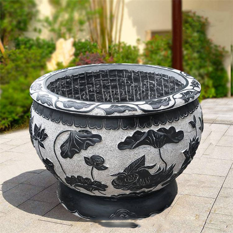石雕水缸 仿古庭院荷花鱼缸 青石做旧养鱼缸 庭院园林摆件