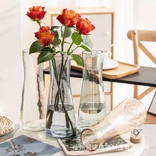 欧式简约玻璃花瓶透明 客厅彩色玻璃花瓶酒店样板间插花创意摆件