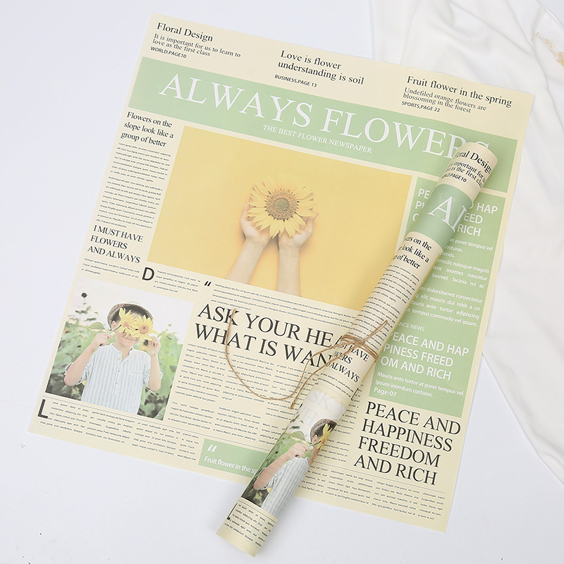 English Newspaper Yearning Life Flowers Wrapping Paper Flower Shop Floral Gift Box Bouquet Wrapping Material Retro Kraft Paper