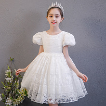 女童高端公主裙时尚可爱白色小主持人钢琴演奏花童婚礼演出礼服