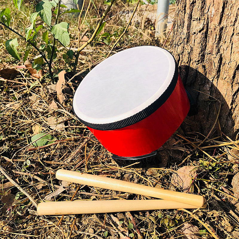 儿童打击乐器6寸地鼓木制鼓圈仿羊皮鼓面手敲鼓幼儿园音乐教具