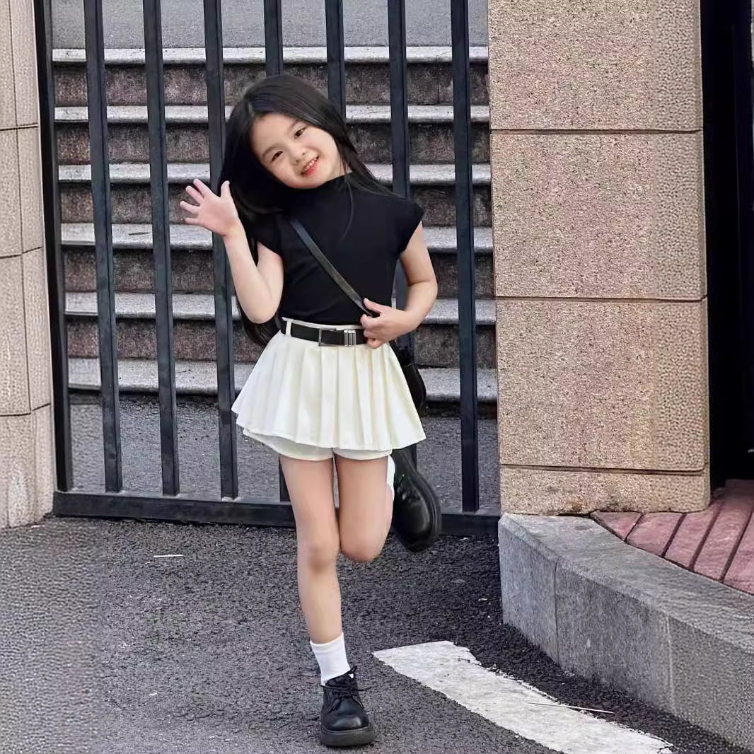 女童套装夏装新款韩版紧身打底衫 半身裙2件套潮中小童一件代发