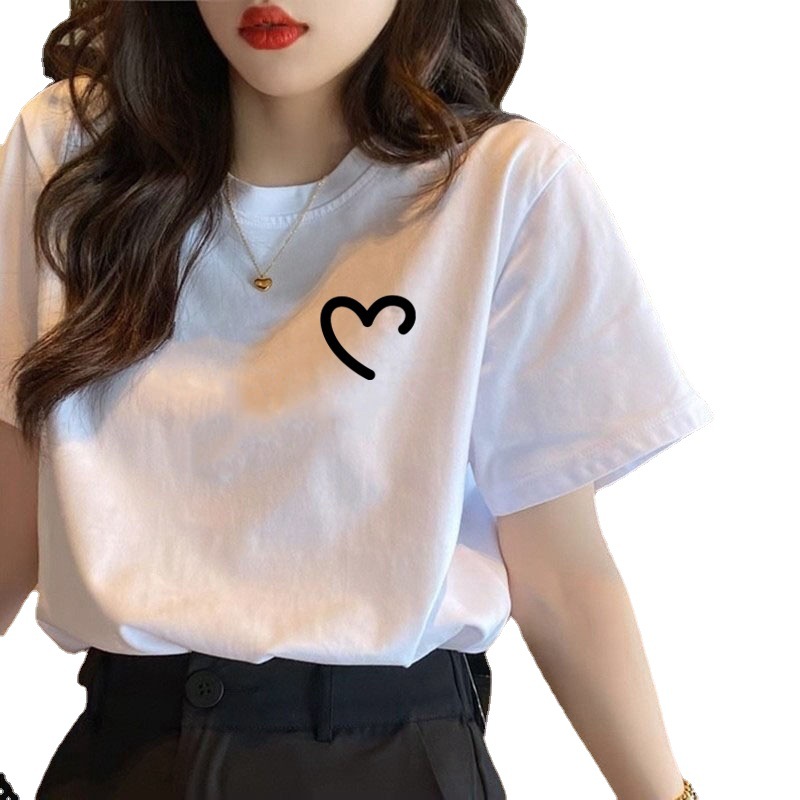 2023 Summer New Women's Short Sleeve Wholesale Hot Korean Style Loose Pure Cotton White T-shirt Top One Piece Dropshipping