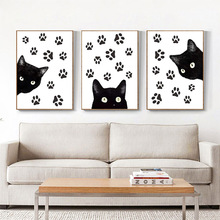 跨境热销现代简约客厅书房卧室装饰画组合三联画黑白猫咪画芯批发