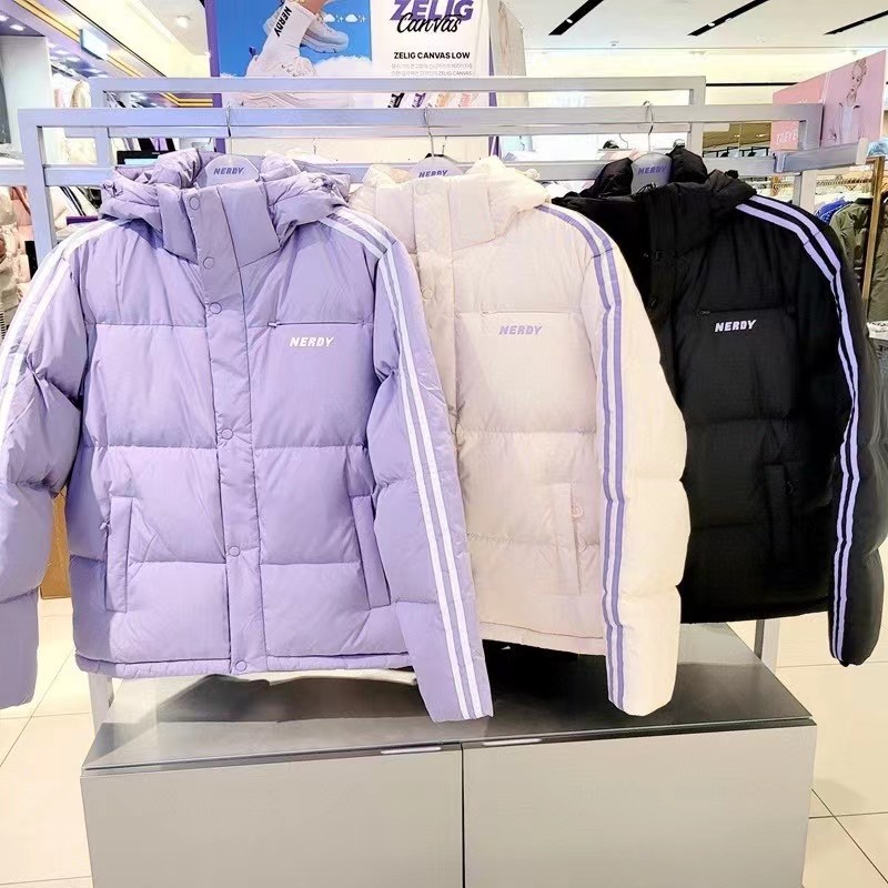 潮牌nerdy明星同款男女情侣款加厚宽松白鸭绒短款连帽羽绒服-阿里巴巴