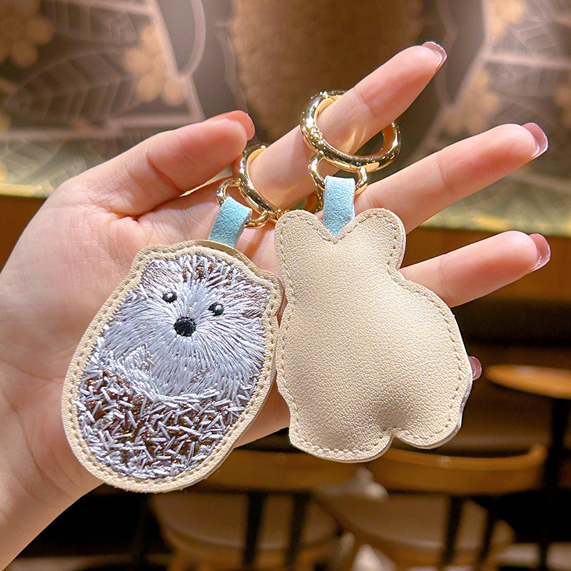 Creative and Refined Advanced Embroidery Animal Leather Pendant Cross-Border Hot Sale Keychain European and American Rabbit Puppy Bag Pendant