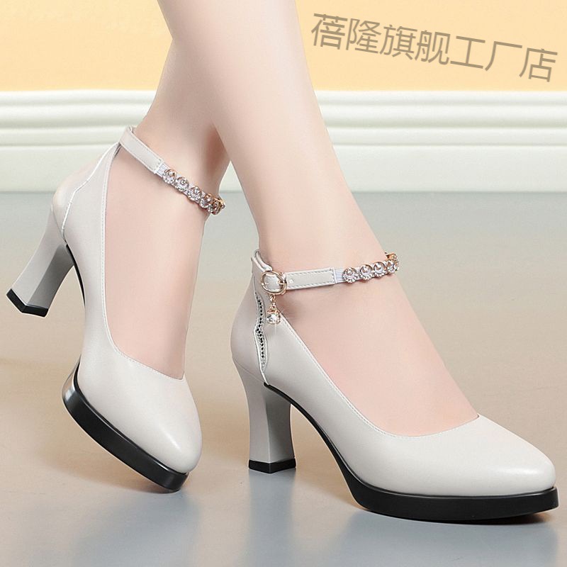 新款新款粗跟防水台一字扣新款高跟鞋女单鞋时尚百搭浅口百搭